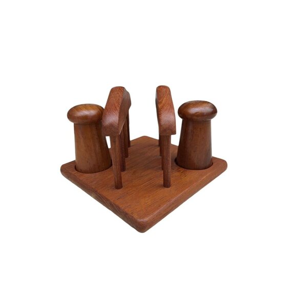 Vintage Gailstyn-Sutton Teak Wood Salt & Pepper Shakers &Napkin Holder - Picture 2 of 15